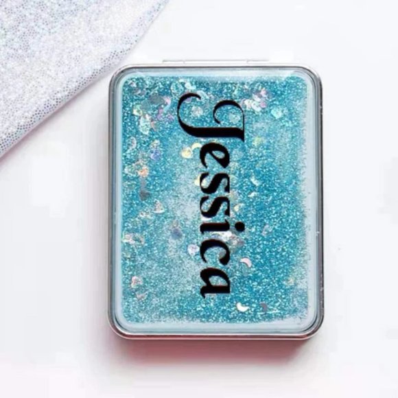Personalized Compact Makeup Mirror,Liquid Floating Quicksand Glitter Mirror - Picture 6 of 10